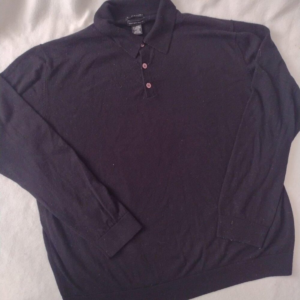 J. Ferrar Mens 100% Wool Sweater XL Vintage Black Collared Preppy Pullover